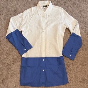 Tommy Bahama Linen Blend Shirt - Light Blue and White